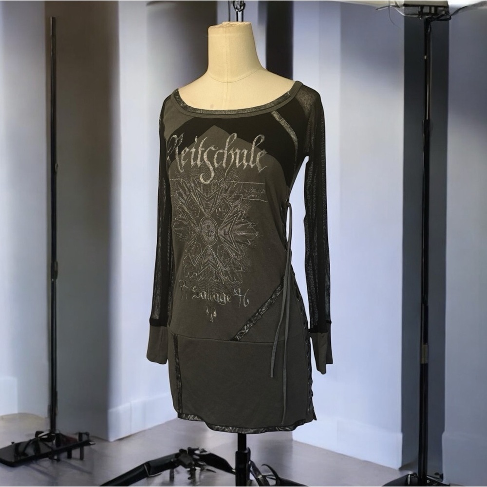 Salvage sexy Y2k lace up  Long Sleeve mini dress - Gray Black